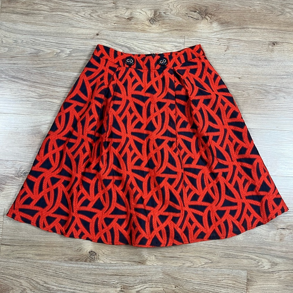 Eva Franco Red and Black Patterned A-Line Skirt